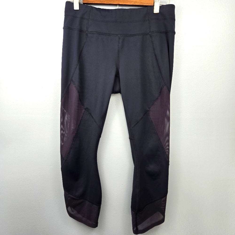 Athleta Aura Sonar Navy Blue Mesh Panel Crop Capri Leggings Womens‎ Size Medium